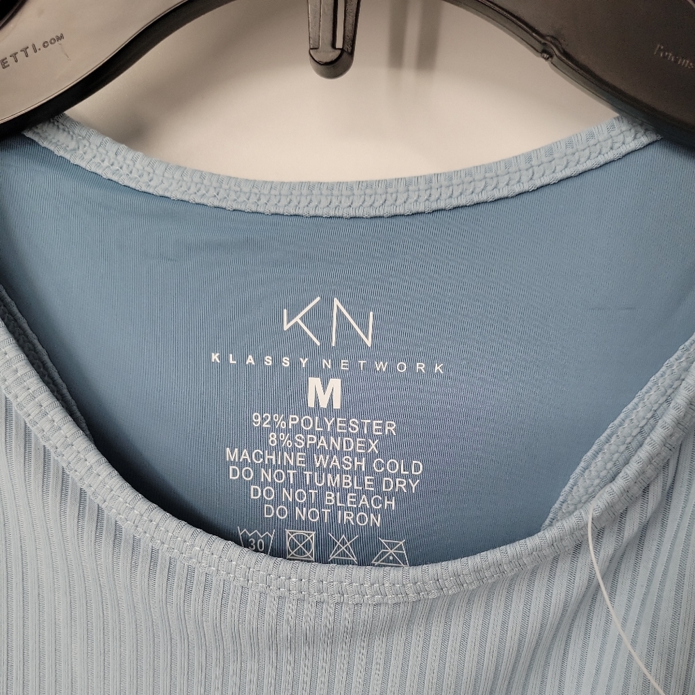 NEW Klassywear Womens High Neck Brami Bodysuit Blue Ribbed Medium Klassy Network - Picture 2 of 10